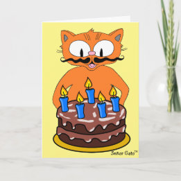 Cartão de Aniversário Gato de Desenho Bigode Piada