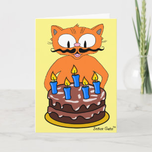 Cartão de Aniversário Gato de Desenho Bigode Piada