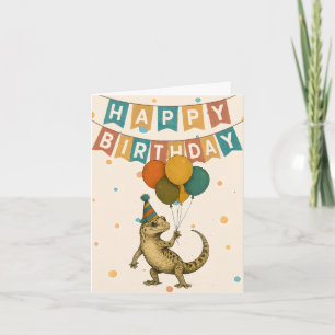 Cartão de aniversário Gecko - Réptil Engraçado com