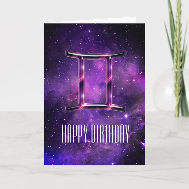 Cartão de Aniversário Gemini de Espaço Puro (Frente)