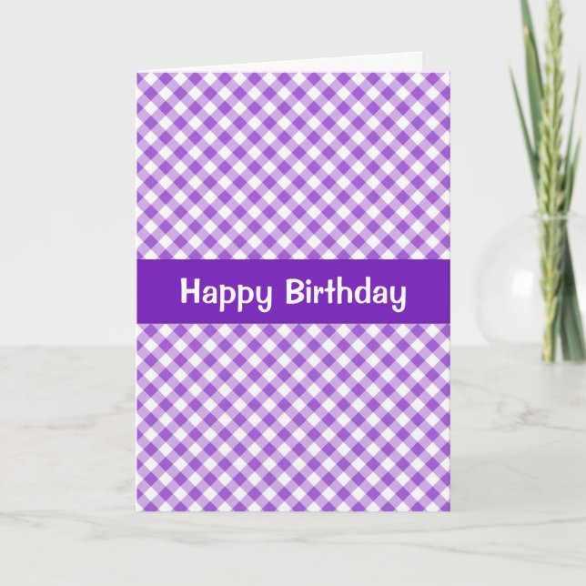 Cartão de Aniversário Gingham Purple (Frente)