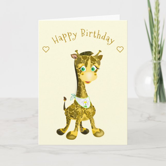 Cartão de Aniversário Girafa Bebê Feliz (Frente)
