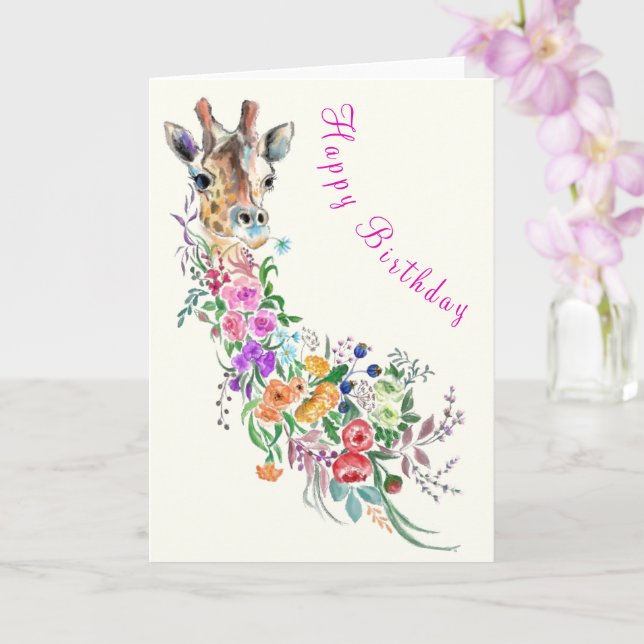 Cartão de Aniversário Girafa de Arte Floral (Orquídea)