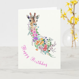 Cartão de Aniversário Girafa Floral
