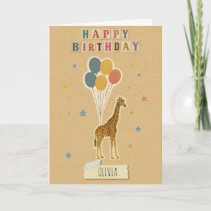 Cartão de Aniversário Giraffe - Nome Personalizado