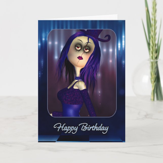 Cartão de Aniversário - Gótico Bonito de Boneca Ra (Frente)
