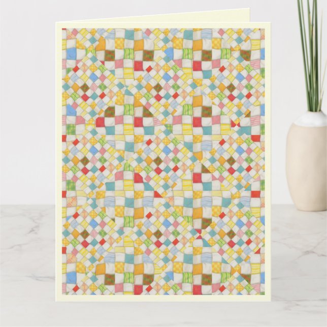 CARTÃO DE ANIVERSÁRIO GRANDE COM PATCHWORK / Creme (Frente)