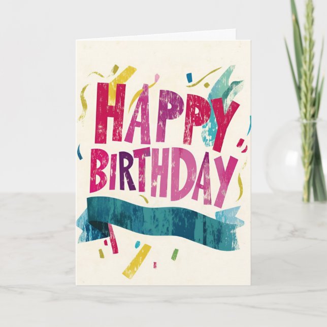 Cartão de Aniversário Grunge Confetti (Frente)