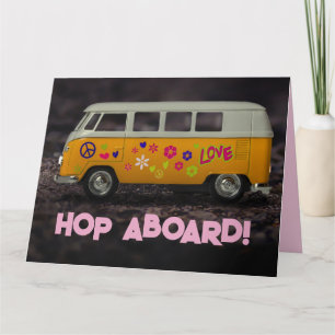 CARTÃO DE ANIVERSÁRIO HIPPIE BUS VAN FUNNY GREETIN
