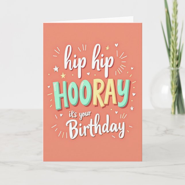 Cartão de Aniversário Hooray Script (Frente)
