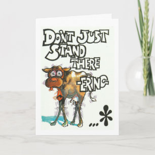 Cartão de aniversário, humorístico, com vaca frági