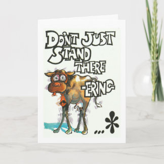 Cartão de aniversário, humorístico, com vaca frági