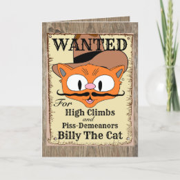 Cartão de Aniversário Humorístico Gato Cowboy Fora