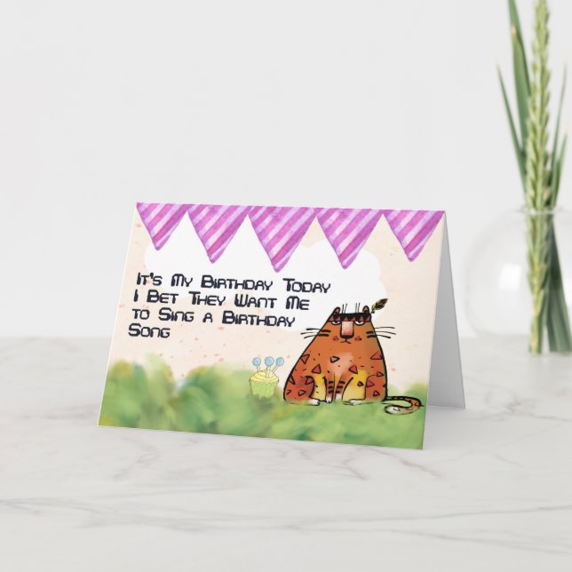 Cartão de aniversário humorístico para um gato (Frente)