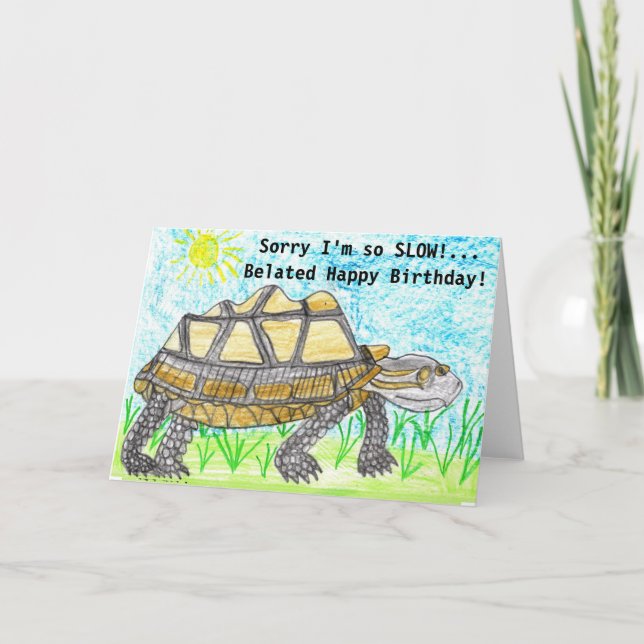 Cartão de Aniversário Humoroso Atrasado (Frente)