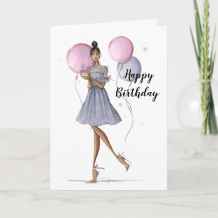 Cartão de Aniversário Ilustrado de Moda Dobrada