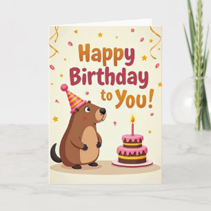Cartão de Aniversário Ilustrado Festivo