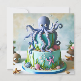 Cartão de Aniversário Infantil com Polvo Azul no B