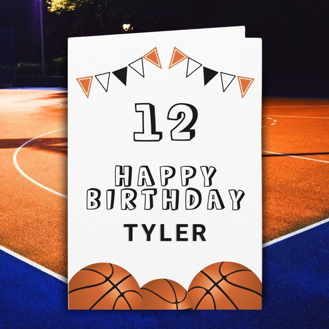 Cartão de Aniversário Infantil de Basquetebol e Ba (Criador carregado)