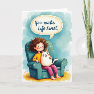Cartão de Aniversário Infantil Feliz com Gato