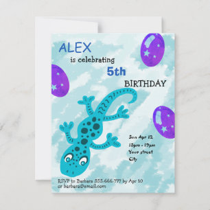 Cartão de Aniversário Infantil Lagarto Gecko