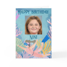 Cartão de aniversário infantil menina snorkeler re