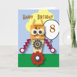 Cartão de Aniversário Infantil Robot Cartoon Editá