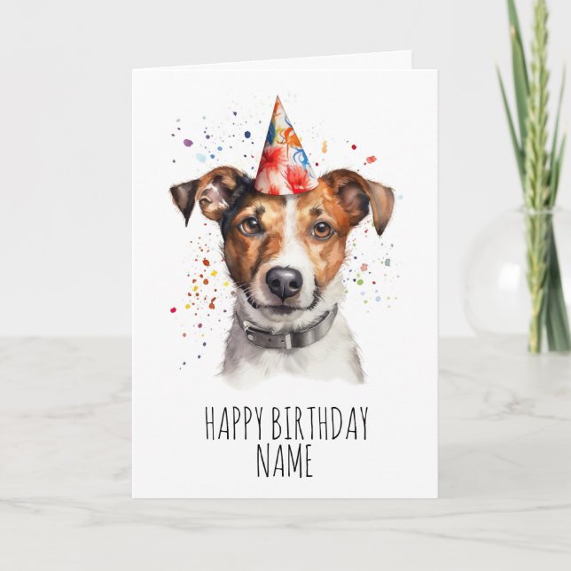 Cartão de Aniversário Jack Russell Watercolor (Frente)