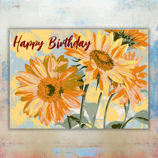 Cartão de Aniversário Jardim Floral de Girassóis A
