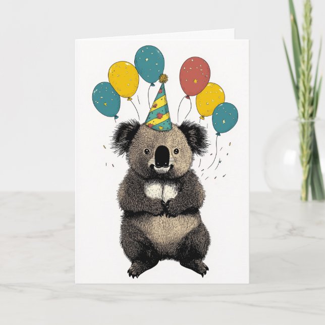 Cartão de Aniversário Koala - Animais de Festa Cól (Frente)