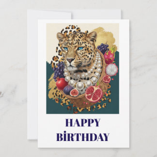 Cartão de Aniversário Leopardo Eclético com Pérola