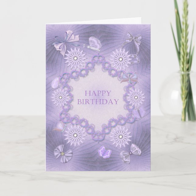 Cartão de aniversário Lilac com flores (Frente)