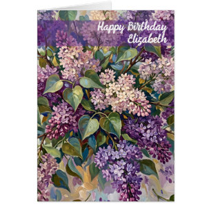 Cartão de Aniversário Lilases Feliz