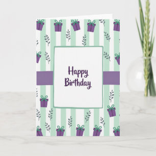 Cartão de Aniversário Listrado de Verde-Menta