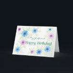 Cartão de Aniversário 'Love-in-a-mist' para Namora<br><div class="desc">Um cartão de aniversário para um namorada com um design de Amor-em-nu rosa e azul,  pintado sobre fundo branco por Judy Adamson. dentro de vazio para sua própria mensagem. Veja também Calçados de caneca e Keds correspondentes.</div>