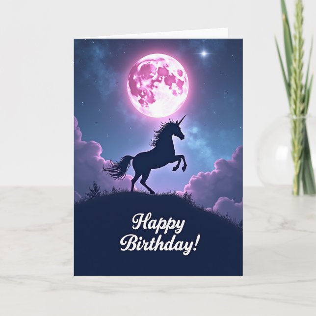 Cartão de Aniversário Lua Magenta (Frente)