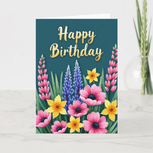 Cartão de Aniversário Lush Teal Birthday Bloom