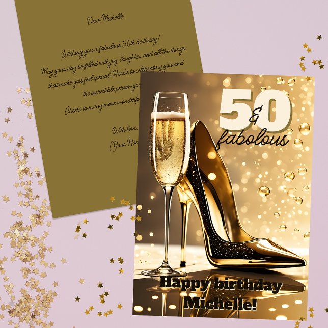 Cartão de Aniversário Luxurioso Dourado Stiletto C (Criador carregado)