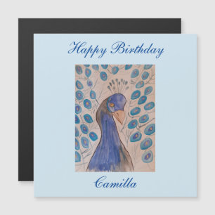 Cartão de Aniversário Magnético de Azul Peacock