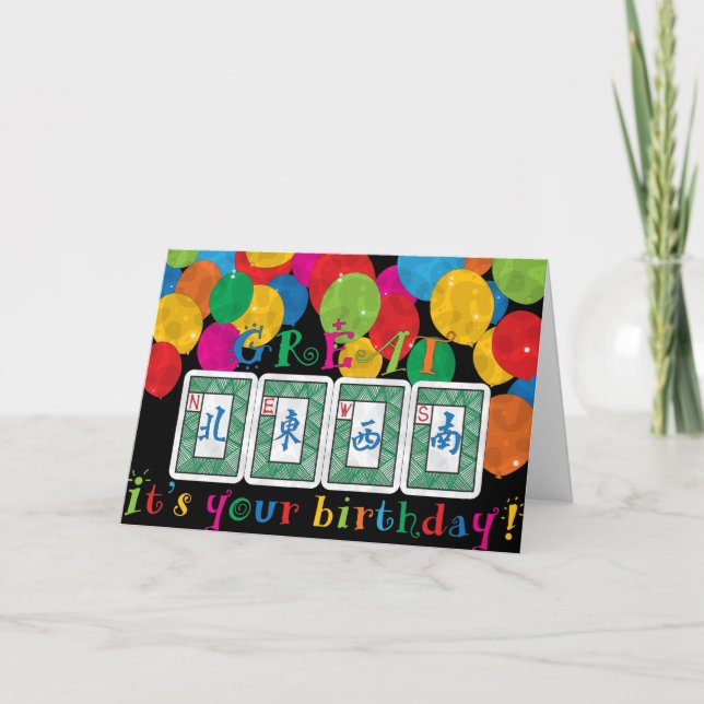 Cartão de Aniversário Mah Jongg NEWS (Frente)