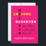 Cartão de Aniversário Melanin DAUGHTER Fantástico<br><div class="desc">Cartão de aniversário cor-de-rosa na moda em formato de palavras cruzadas com as palavras AWESOME MELANIN DAUGHTER mais uma citação cristã personalizável baseada na canção de Salomon 1:5 - EU SOU NEGRO E BELO. O verso e a referência de script podem ser personalizados com o texto de sua escolha ou...</div>
