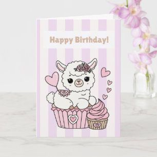 Cartão de Aniversário Menina Lhama Fofa