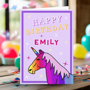 Cartão de Aniversário Menina Unicórnio Colorido Ro