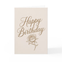 Cartão de Aniversário Minimalista com Letra Dourad