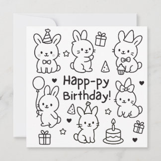 Cartão de Aniversário Minimalista de Coelho Doodle