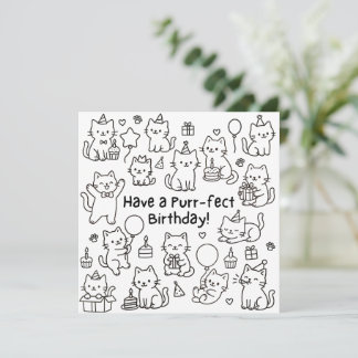 Cartão de Aniversário Minimalista de Gato Doodle P