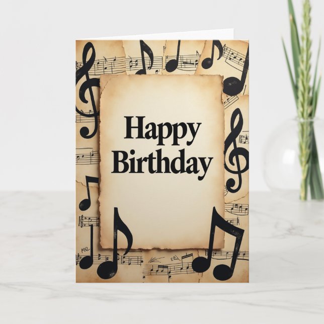 Cartão de Aniversário Musical em Pergaminho (Frente)
