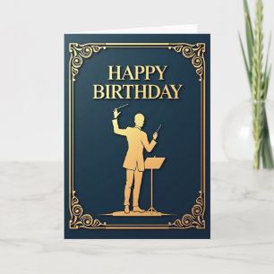 Cartão de Aniversário Músico Dourado
