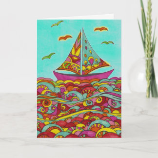 Cartão de Aniversário - Navio de Navegação Rosa e