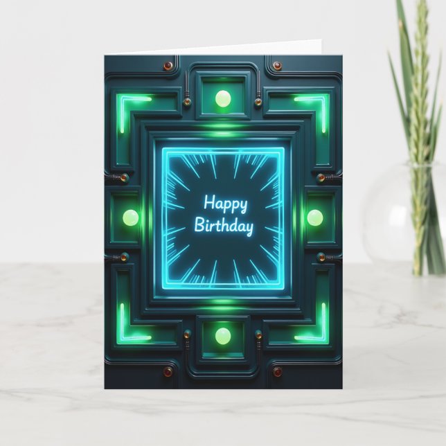 Cartão de Aniversário Neon Glow (Frente)